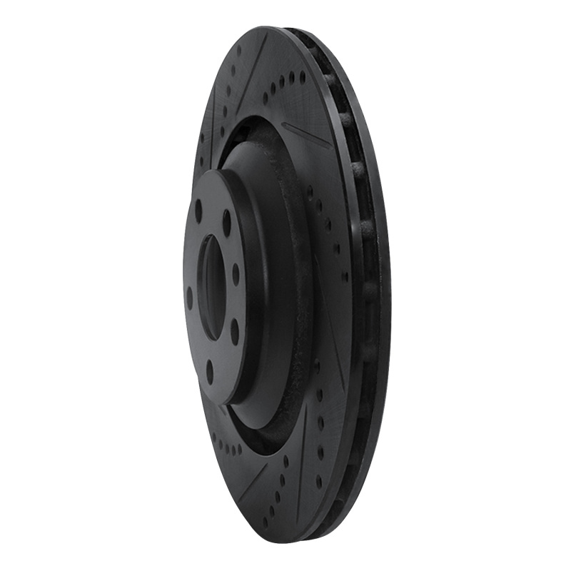 Audi A6 Quattro Brake Rotor (1) - Rear Left - R1 Concepts - Drilled & Slotted - Black - `05-`11